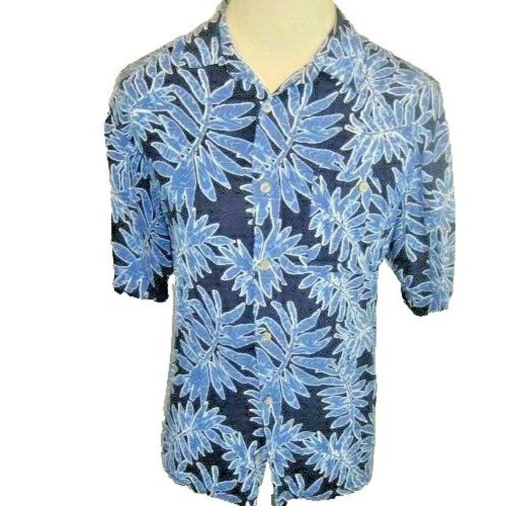 Mens Knightsbridge Rayon Blue Floral Aloha Hawaiian Island Casual Shirt sz L